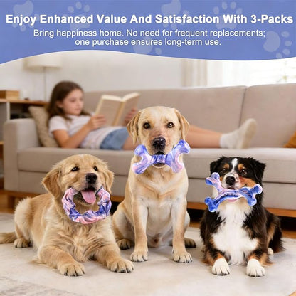 Rensh 3-Pack Tough Dog Chew Toys for Aggressive Chewers, Almost Indestructible Dog Toys for Medium Large Breed, Super Chew Toy to Keep Them Busy & Reduce Boredom, Teeth Cleaning Training, Milk Flavor