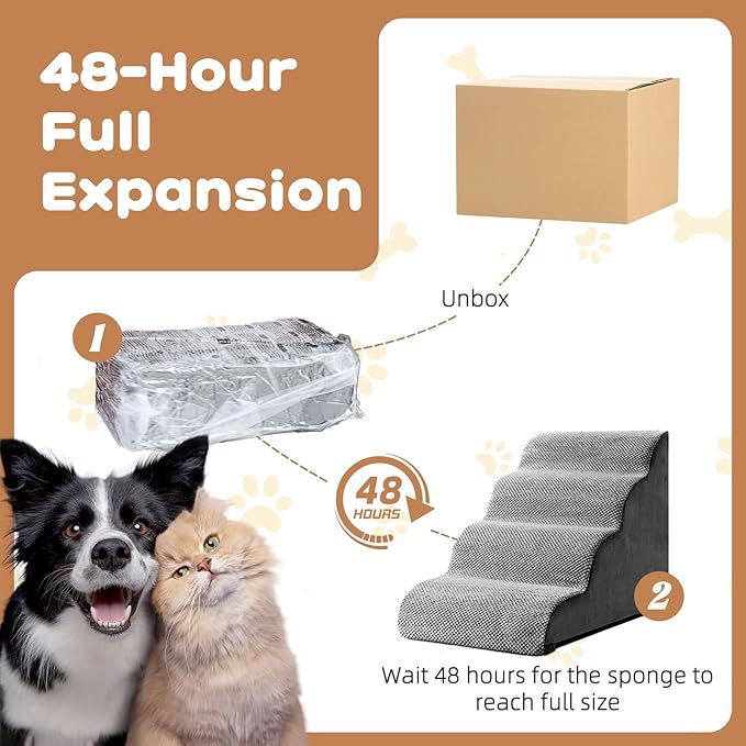 Makigued Dog Stairs for Small Dogs and Cats, 20" H 4 Steps Pet Steps Ramp for High Bed, Couch, Sofa, Waterproof Pet Stairs with Removable Washable Cover, Non-Slip Bottom, Light Gray