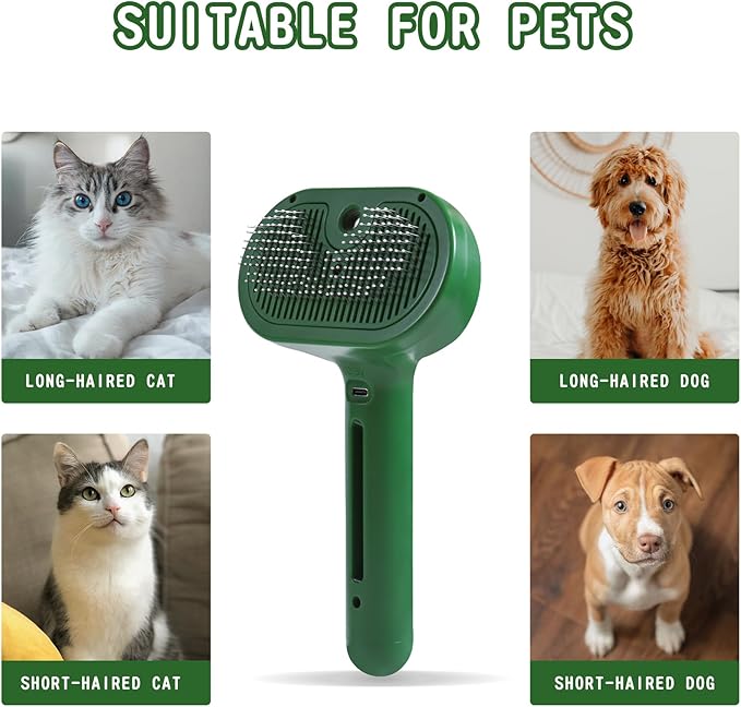 Cat/Dog Deshedding Brush with Water Spray and Steamer - Grooming Tool for Shedding Hair Removal (Christmas Green)