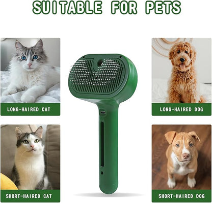 Cat/Dog Deshedding Brush with Water Spray and Steamer - Grooming Tool for Shedding Hair Removal (Christmas Green)