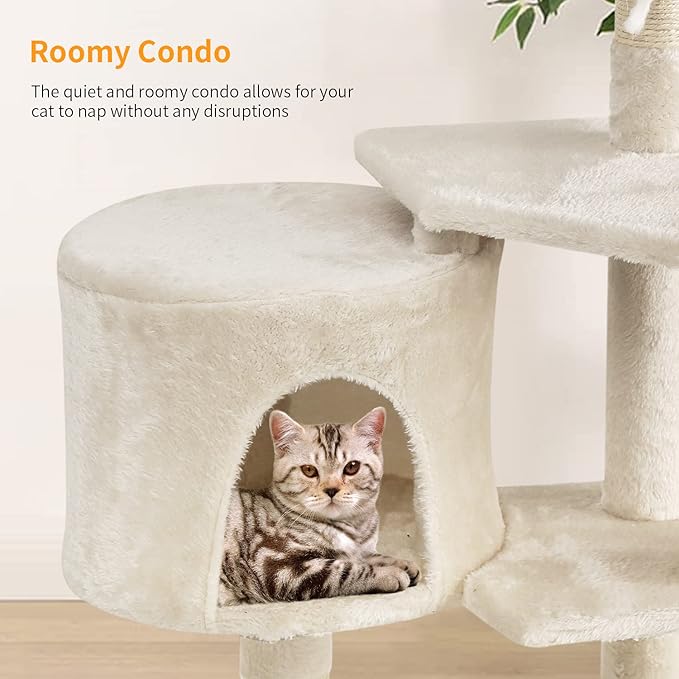 BestPet | 36" Cat Tree Tower | Beige | Sturdy Multi-Level Cat Tree with Plush Condo, Cozy Perch, Sisal Scratching Posts, Hanging Toy and Stable Frame | Easy Assembly | for Kittens & Adult Cats