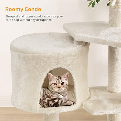 BestPet | 36" Cat Tree Tower | Beige | Sturdy Multi-Level Cat Tree with Plush Condo, Cozy Perch, Sisal Scratching Posts, Hanging Toy and Stable Frame | Easy Assembly | for Kittens & Adult Cats