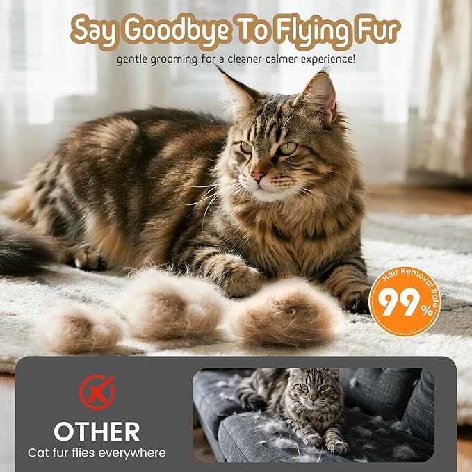 Dog & Cat Brush for Shedding, Self Cleaning Deshedding Brush with Adjustable Bristle Length & Dematting Comb, Skin Friendly Grooming Tool for Long & Medium-Long Hair Pets