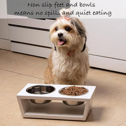 4" Tall Elevated Dog Bowls for Small Dogs and Cats. Raised Dog and Cat Food and Water Bowl Set by Pawfect Pets (White)