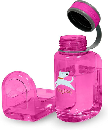 OllyDog OllyBottle, Dog Water Bottle with Detachable Bowl, No Spill Travel Bottle for Dogs, Wide Drinking Cup, BPA-Free Tritan, Easy Clean, Convenient for Walking & Hiking (600ML, Hot Pink)