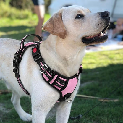 rabbitgoo Dog Harness for Large Dogs, No Pull Pet Vest with 3 Buckles, Adjustable Soft Padded Pet Harness with Easy Control Handle and Reflective Strips, Light Pink, L