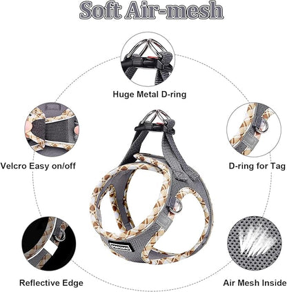 Mercano Soft Mesh Dog Harness and Leash Set, No-Chock Step-in Reflective Breathable Lightweight Easy Walk Vest Harnesses with Safety Buckle for Small Dogs, Cats (Grey, L)