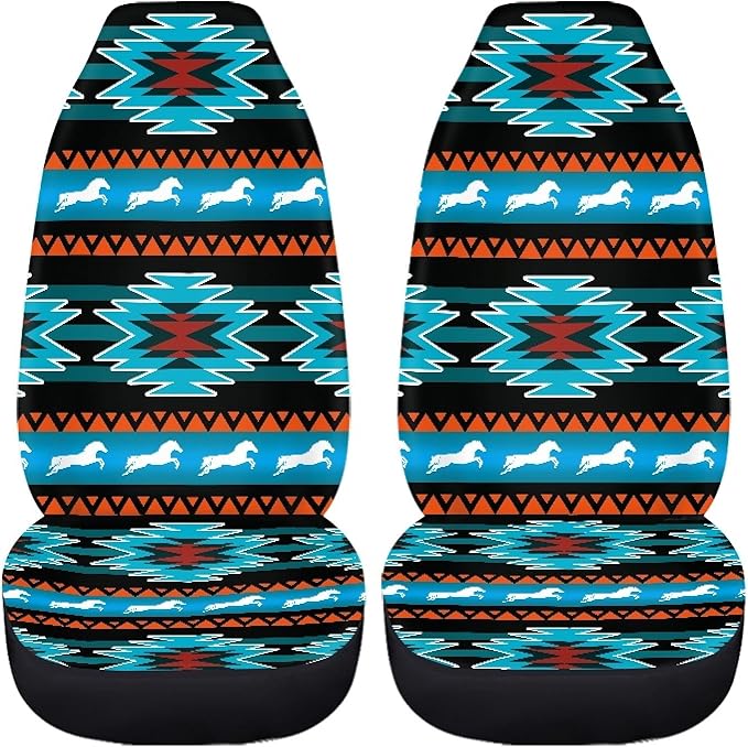 Aztec Southest Stripe Car Seat Covers for Women Men, Turquoise Front Bucket Covers Bottom Seat Cushion Covers, Anti-Slip Seat Protector for SUV Truck Vans Sedans