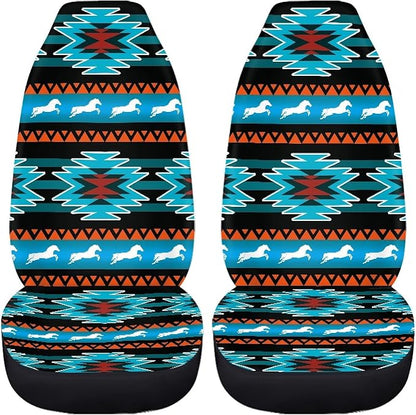 Aztec Southest Stripe Car Seat Covers for Women Men, Turquoise Front Bucket Covers Bottom Seat Cushion Covers, Anti-Slip Seat Protector for SUV Truck Vans Sedans