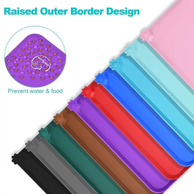 Silicone Waterproof Dog Cat Pet Feeding Mats, Non Slip, Easy Clean Pet Dog Cat Bowl Mats Placemat (18.5" x 11.5") Purple