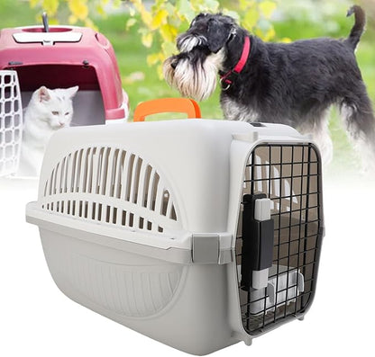 Plastic Pet Carrier Easy to Assemble Ample Space Excellent Ventilation Portable Dog Carrier for Outdoor Travel Durable Lightweight Plastic Pet Transport Box for Small Medium Dogs (Grey)