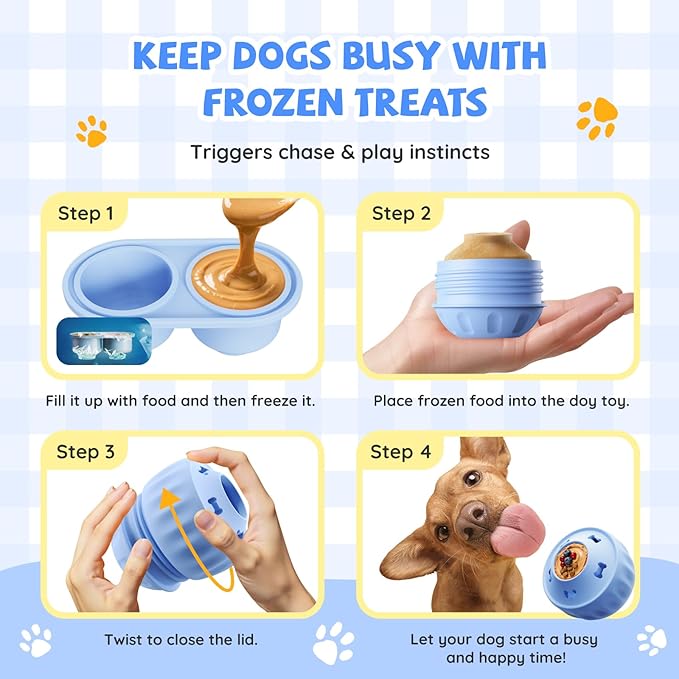 Frozen Treat Dispensing Dog Toy, Long Lasting Interactive Dog Toys for Boredom, Dogs Licking Toy to Keep Them Busy, Birthday Gifts for Small/Medium Dogs