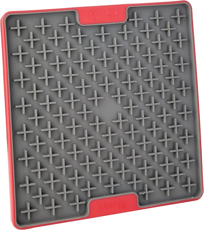 Lickimat Tuff, Heavy-Duty Buddy, Dog Slow Feeder Lick Mat, Boredom Anxiety Reducer; Perfect for Food, Treats, Yogurt, or Peanut Butter, Fun Alternative to a Slow Feed Dog Bowl, Red