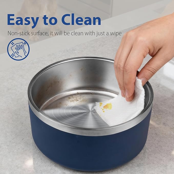 Dog Bowl, Stainless Steel Dog Bowls for Food and Water, Metal Pet Feeding Bowl with Insulated Non-Slip Quiet Bottom, Easy to Clean, Dishwasher Safe, 32oz,4 Cup | Navy