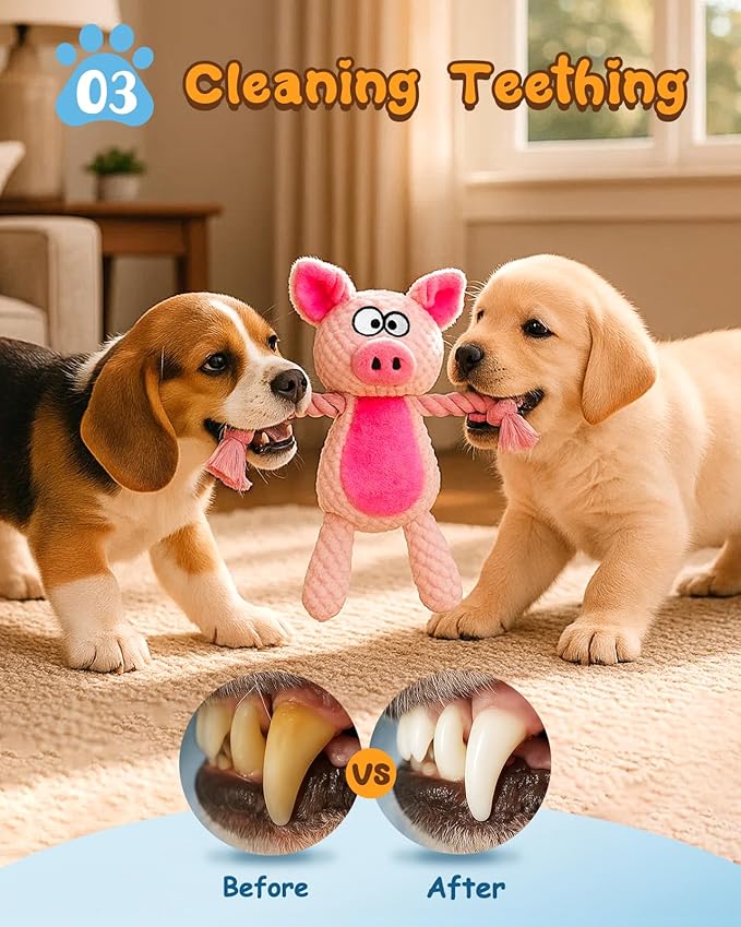 Swooflia 2 Pack Squeaky Dog Toys - Crinkle Plush Pig and Frog Toys for Puppies, Interactive and Stimulating Toy to Relieve Boredom for Small Dogs and Keep Them Busy