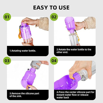 Dog Water Bottle, Leakproof Portable Water Bottle for Dogs, Dog Travel Water Bottles with Convenient Bottles Strap, Dog Travel Accessories for Walking, Hiking, Outdoor, Camping (17oz Purple