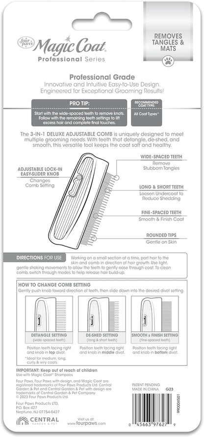 Four Paws Magic Coat Professional Series 3-in-1 Deluxe Adjustable Dog Comb, Grooming Supplies for Long & Short Haired Dogs, 1 Count