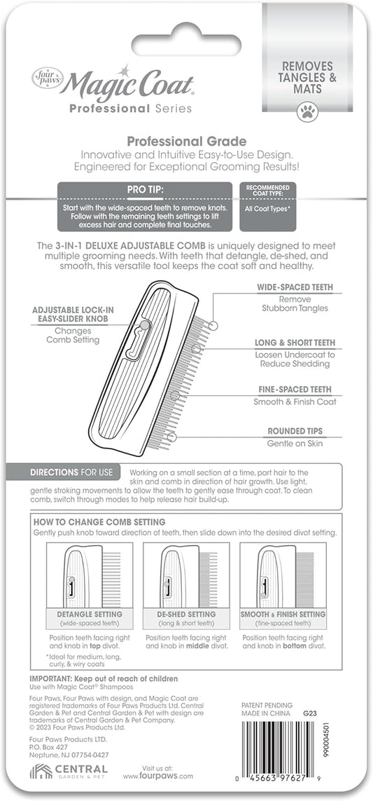 Four Paws Magic Coat Professional Series 3-in-1 Deluxe Adjustable Dog Comb, Grooming Supplies for Long & Short Haired Dogs, 1 Count