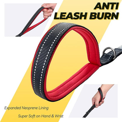 VIVAGLORY Dog Leash Twingrip Double Handle Dog Leash with Traffic Handle Control & 2 Loop for Walking & Training, Reflective Heavy Duty for Puppy Pet Collar, 5ft x 1/2in, Black