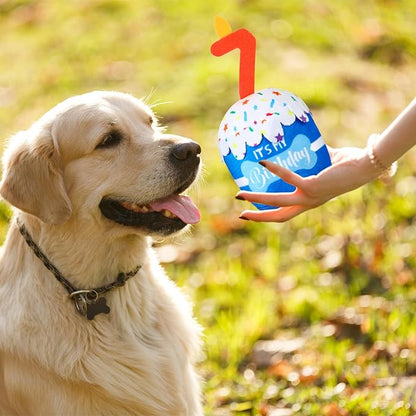 Dog Birthday Cake Toy Accessories for Girl Boy Gifts, Squeaky Plush Toy for Dog Birthday Party Decor Favor for Large, Medium and Small Dogs(7th,Blue)