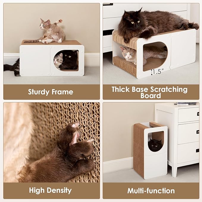 EHEYCIGA Cardboard Cat Scratcher House, 23-Inch Corrugated Cat Scratcher for Indoor Cats, Extra Large Scratching Board Pad, White