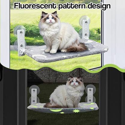 Cat Window Perch, Cordless Foldable Pet Hammock Bed Glow in The Dark, Glowing Stars & Moon Pattern Window Hammock for Overlooking for Kitten Removable Cover Cordless Window Bed for Indoor