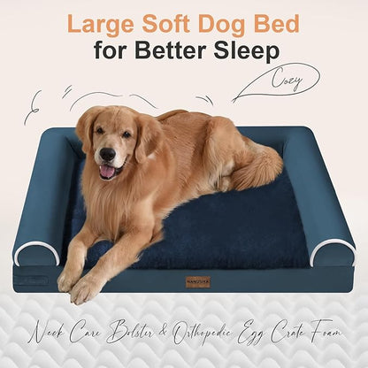 Medium Dog Bed Orthopedic Washable: Beds Bolster Medium Sized Dogs Bed Egg Crate Foam Couch Sofa Waterproof with Removable Cover - Navy Blue
