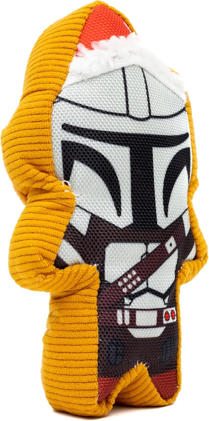 Star Wars Squeaky Plush Dog Toy for Large, Medium & Small Dogs, Holiday Mandalorian Santa Cookie Replica