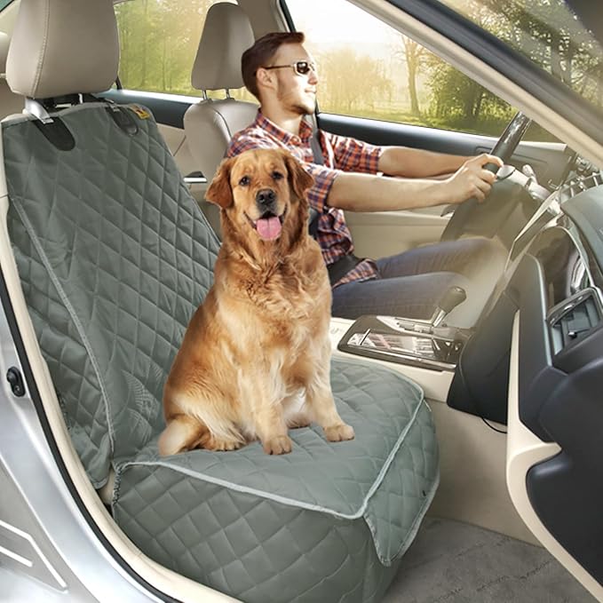 Bark Lover Deluxe Dog Seat Cover for Front Seat-More Durable Waterproof Front Seat Protector, High Heat Resistant and Nonslip Front Seat Cover for Dogs Kids, Universal Size (Grey)
