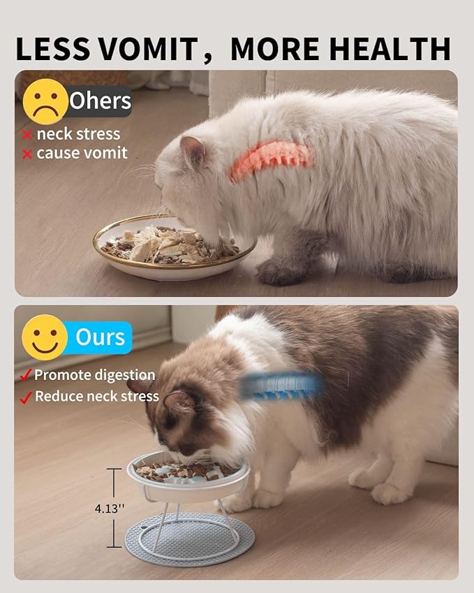 Adorable Whisker-Friendly Cat Slow Feeding Bowl, Upgraded Model,with Metal Stand, Prevents Whisker Fatigue, Promotes Healthy Eating, Prevents Vomiting and Indigestion, Cute Ceramic Pet Bowl
