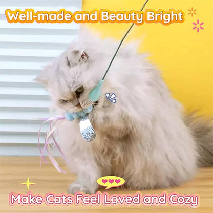 Cat Toy Refill, 4 Pack Butterfly Toy with Tassel and Bell for Cat Wand Toy Accessories Cat Toy Attachment Replacements, 5.51” Realistic Size Butterfly Toy for Bored Indoor Adult Cat Play