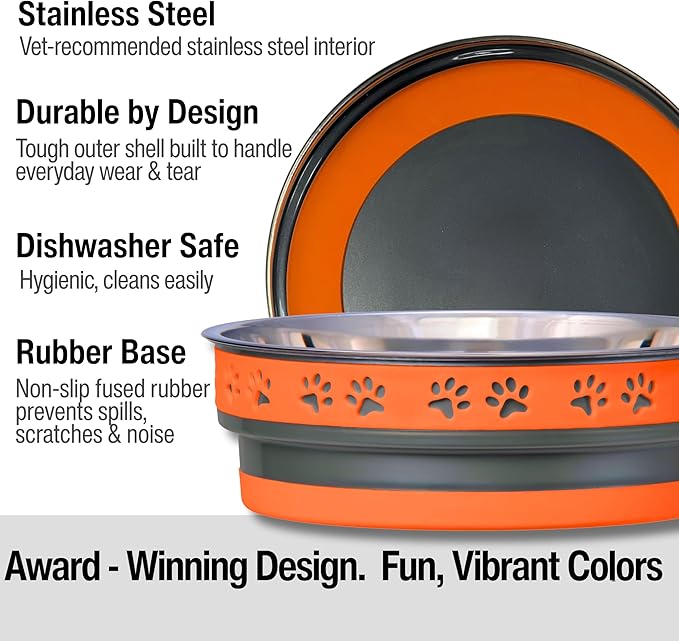 Loving Pets Corsa Dog Bowls- Stainless Steel Dog & Cat Bowls - Spill Proof Dog Food Bowl, Cat Bowl, Puppy Essentials & Pet Supplies Great for Home & Travel (Medium 20-35 lbs, Inferno Orange)