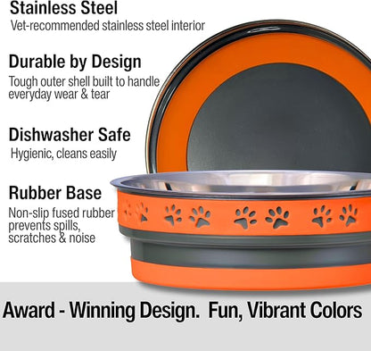 Loving Pets Corsa Dog Bowls- Stainless Steel Dog & Cat Bowls - Spill Proof Dog Food Bowl, Cat Bowl, Puppy Essentials & Pet Supplies Great for Home & Travel (Medium 20-35 lbs, Inferno Orange)