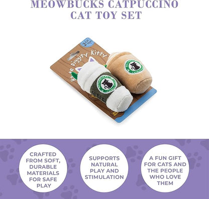 Meowbucks Catpuccino Set, Plush Cat Toys Catnip Filled with Interactive Crackle Sound, Safe & Durable Toys for Cat & Kitten, 2 Pcs