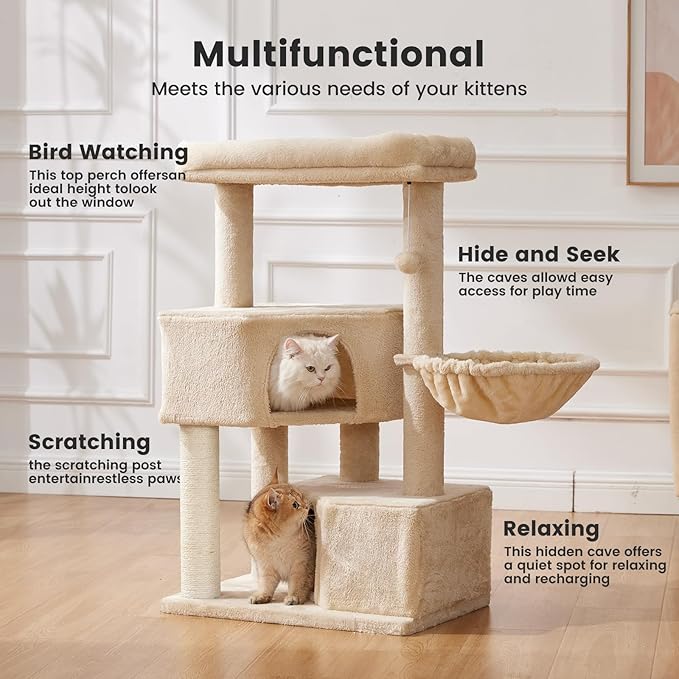 Gardner Pet 41" Cat Tree for Medium Large Cats, Heavy Duty Cat Trees Tower with 2.8in Posts & Washable Top Perches