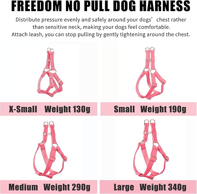 Soft Leather No Pull Dog Harness - Adjustable Step in Dog Harness with Rose Gold Heavy Duty Metal Buckle, Freedom Nylon Dog Halter Vests for Small Medium Large Dogs Easy Walking Training L, Dark Pink