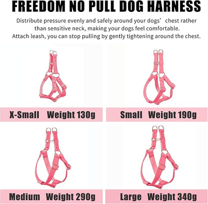 Soft Leather No Pull Dog Harness - Adjustable Step in Dog Harness with Rose Gold Heavy Duty Metal Buckle, Freedom Nylon Dog Halter Vests for Small Medium Large Dogs Easy Walking Training L, Dark Pink