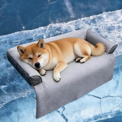GGIB Cooling Dog Bed Mat with Bolster Pillow Washable Dog Couch Cover Breathable Summer Pet Couch Bed Protector Indoor(Medium, Cooling Grey)