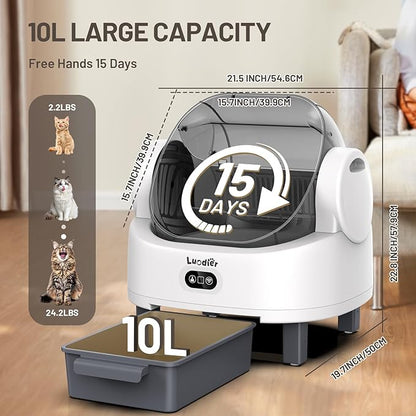 Automatic Cat Litter Box, Electric Large Open-Top Self Cleaning Litter Box for Multiple Cats, Smart APP Control, Multiple Safety Sensors, 1 Rolls Bags & 1 Mat, Arenero para Gatos Autolimpiable White