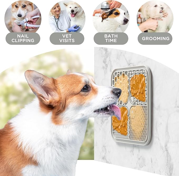 Dog Lick Mat, Dog Slow Feeder, Non-Slip Design Lick Mat for Dogs and Cats, Boredom and Anxiety Reducer,Suitable for Treats, Yogurt, Peanut Butter (1Pack Grey)