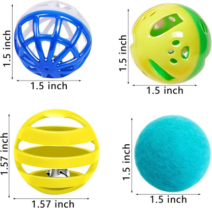 6Pcs Cat Toys Indoor for Bored Cats Kittens - 4 Bell Balls 2 Glitter Plush Balls Interactive Play (1.5'')