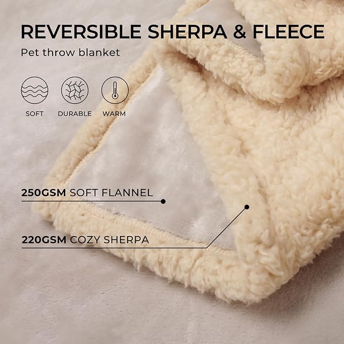 Luciphia Waterproof Pet Blanket, Liquid Pee Proof Dog Blanket for Sofa Bed Couch, Reversible Sherpa Fleece Furniture Protector Cover for Small Medium Large Dogs Cats, Dark White Queen Size（90" x 82"）