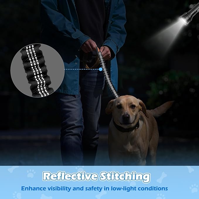 Bungee Dog Leash Extender, Shock Absorbing Dog Lead Extender for No Pull & Prevents Injury, Retractable Bungee Leash for Large Dogs with 360° Swivel Clip & Reflective Strip, 2 Pack