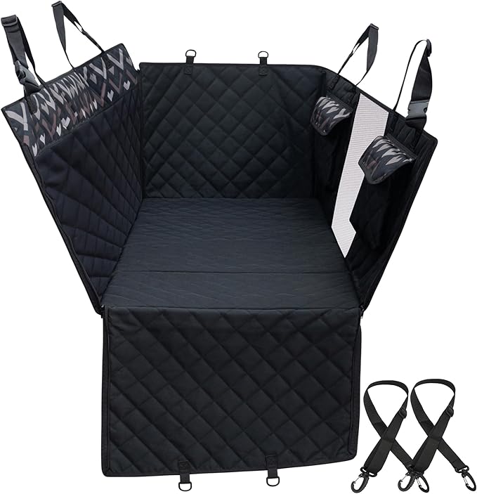 Back Seat Extender, Car Seat Cover for Dogs with Hard Bottom as a Hammock Bridge for Pets Travel, Waterproof Back Protector Fits for Standard Cars & SUVs (Black)