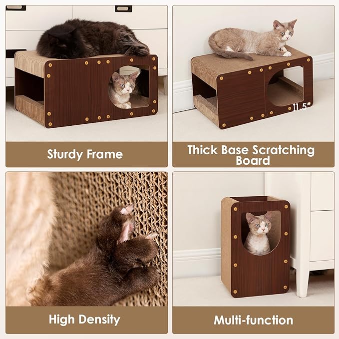 EHEYCIGA Cardboard Cat Scratcher House, 23-Inch Corrugated Cat Scratcher for Indoor Cats, Extra Large Scratching Board Pad, Dark Brown
