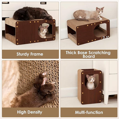 EHEYCIGA Cardboard Cat Scratcher House, 23-Inch Corrugated Cat Scratcher for Indoor Cats, Extra Large Scratching Board Pad, Dark Brown