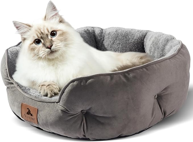 Asvin Small Dog Bed for Small Dogs, Cat Beds for Indoor Cats, Pet Bed for Puppy and Kitty, Extra Soft & Machine Washable with Anti-Slip & Water-Resistant Oxford Bottom, Grey