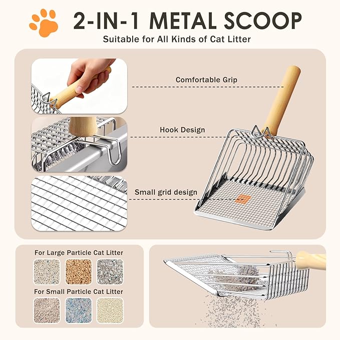 Stainless Steel Litter Box with Lid: Metal Cat Litter Box for Small Cats with Scoop, High Sided Kitty Litter Pan Tray, 17.4'' x 13.5'' x 8.5'',Non-Stick, Anti-Leakage, Easy Cleaning (Light Gray)