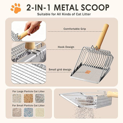 Stainless Steel Litter Box with Lid: Metal Cat Litter Box for Small Cats with Scoop, High Sided Kitty Litter Pan Tray, 17.4'' x 13.5'' x 8.5'',Non-Stick, Anti-Leakage, Easy Cleaning (Light Gray)