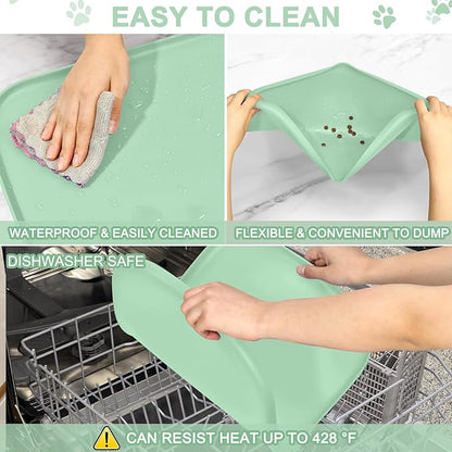 Silicone Pet Food Mat with Raised Edge for Food and Water Bowl, Dog Feeding Mats, Cat Food Trays for Floor Waterproof, Rubber Tray for Dogs and Cats, 22 x 14 x 0.8 Mint Green